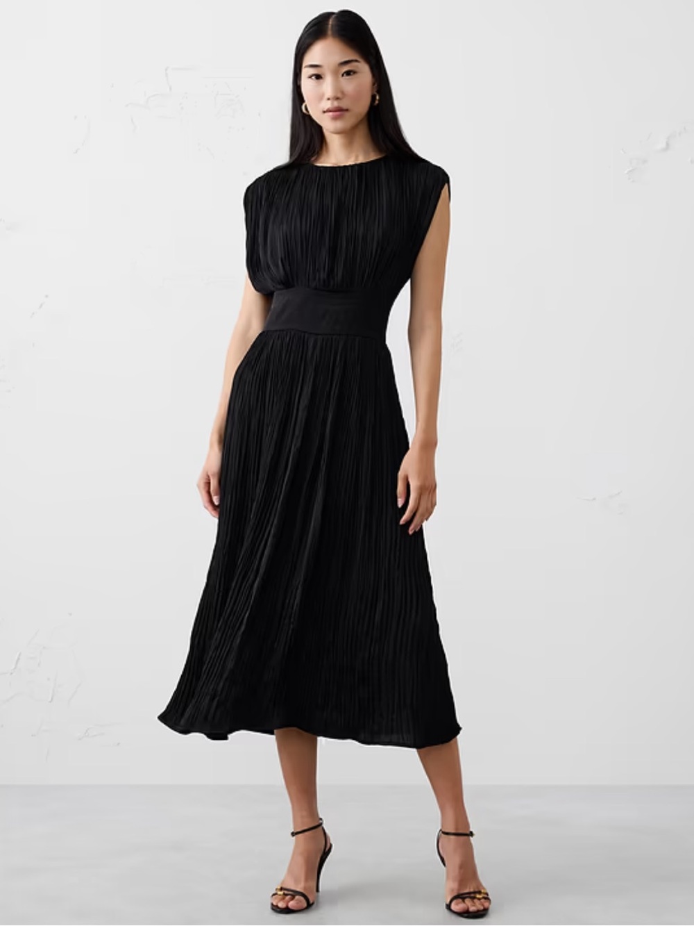 NWT Banana Republic Black Cap Sleeve Midi Dress Sz 00P